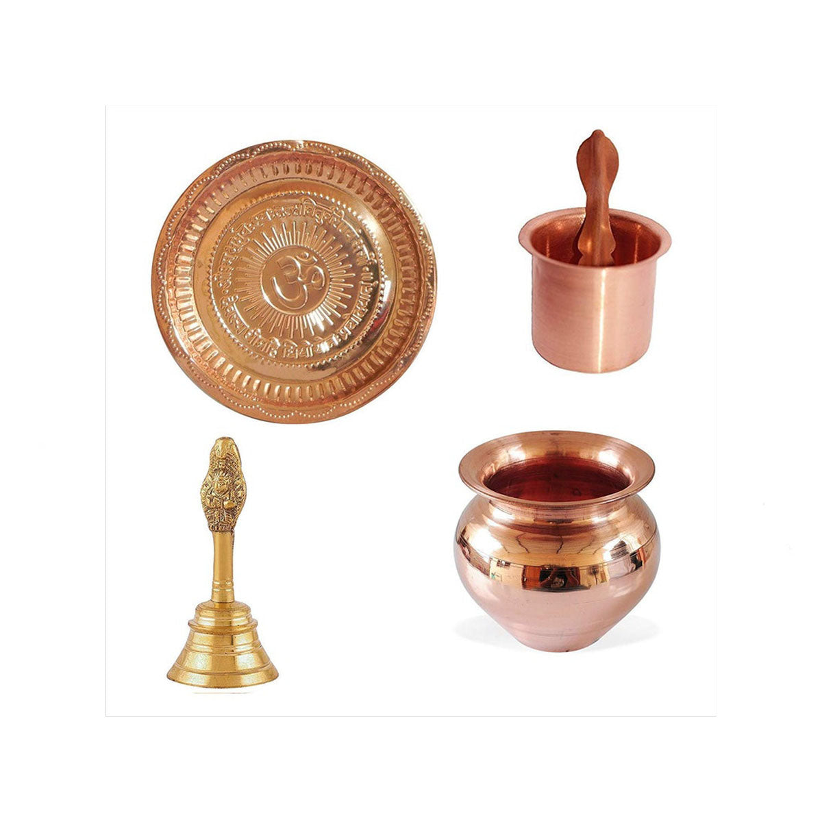 Combo of Copper Pooja Thali,Naksi Thali, Lota, Panch Patra with Pali a —  Vastustoreonline