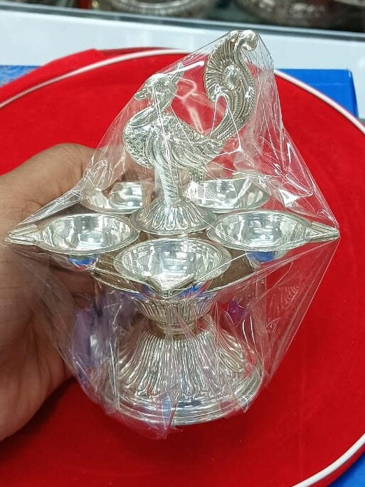 wonderful gift of silver plated goddess laxmi diya puja thali for  spitritual mothers Delivery in Pune - PuneOnlineFlorists